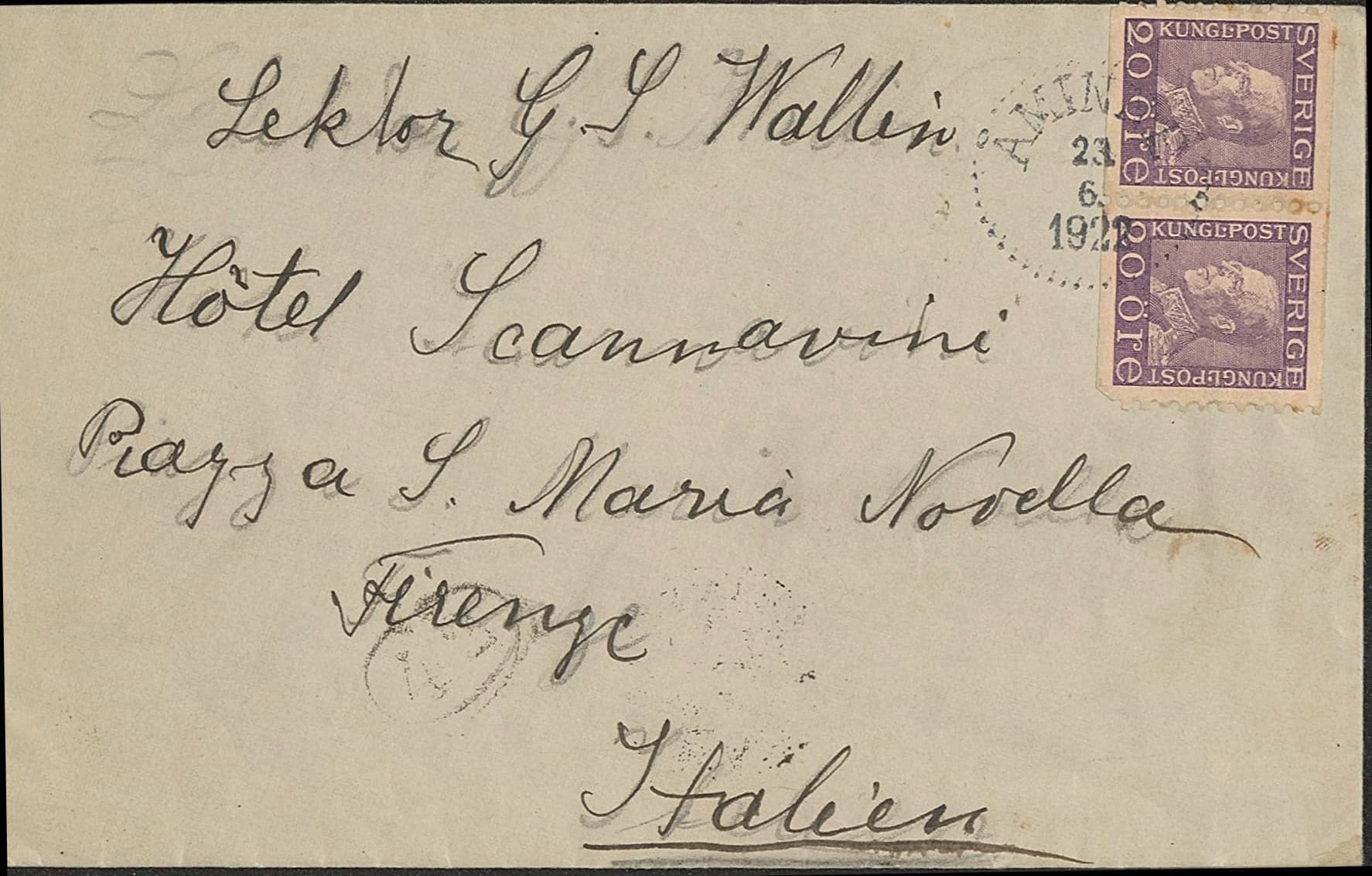 Brev till Gotthard Samuel Wallin (1863-1958) i Florens 1922