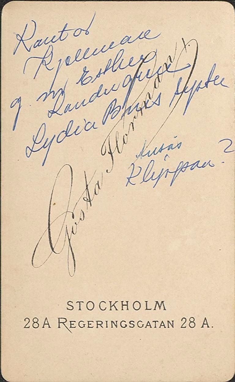 Baksida av Kantor Johan Olof Kjellman (f. 1840-11-09  d. 1912-02-06 i Ausås.)