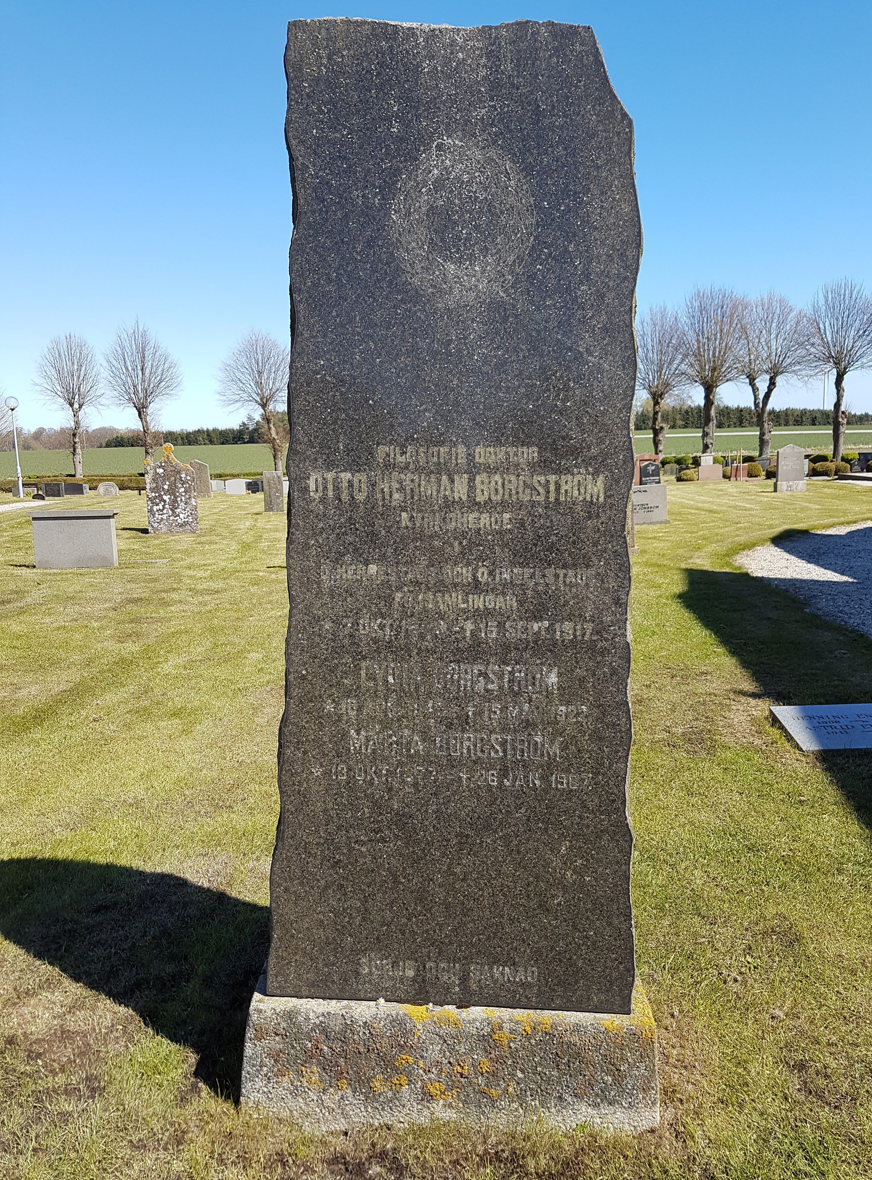 Otto Herman Borgströms gravsten i Östra Herrestad